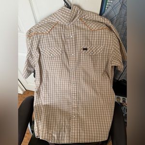 Howler brothers H Bar B Pearl Snap Shirt. Men’s size large. Orange/brown/white